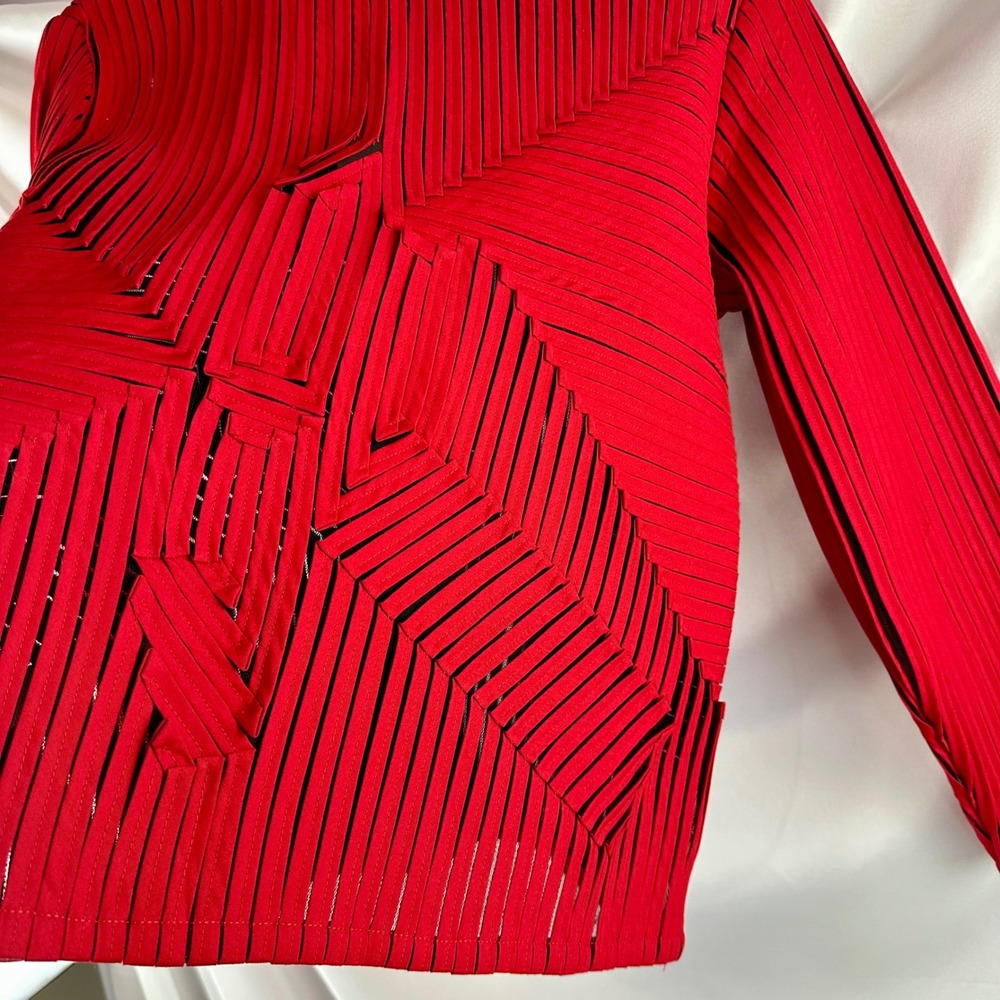 Vintage Laura Ashley Red Applique Ribbon Mesh Jacket Petite Medium Avant Garde - Picture 5 of 17